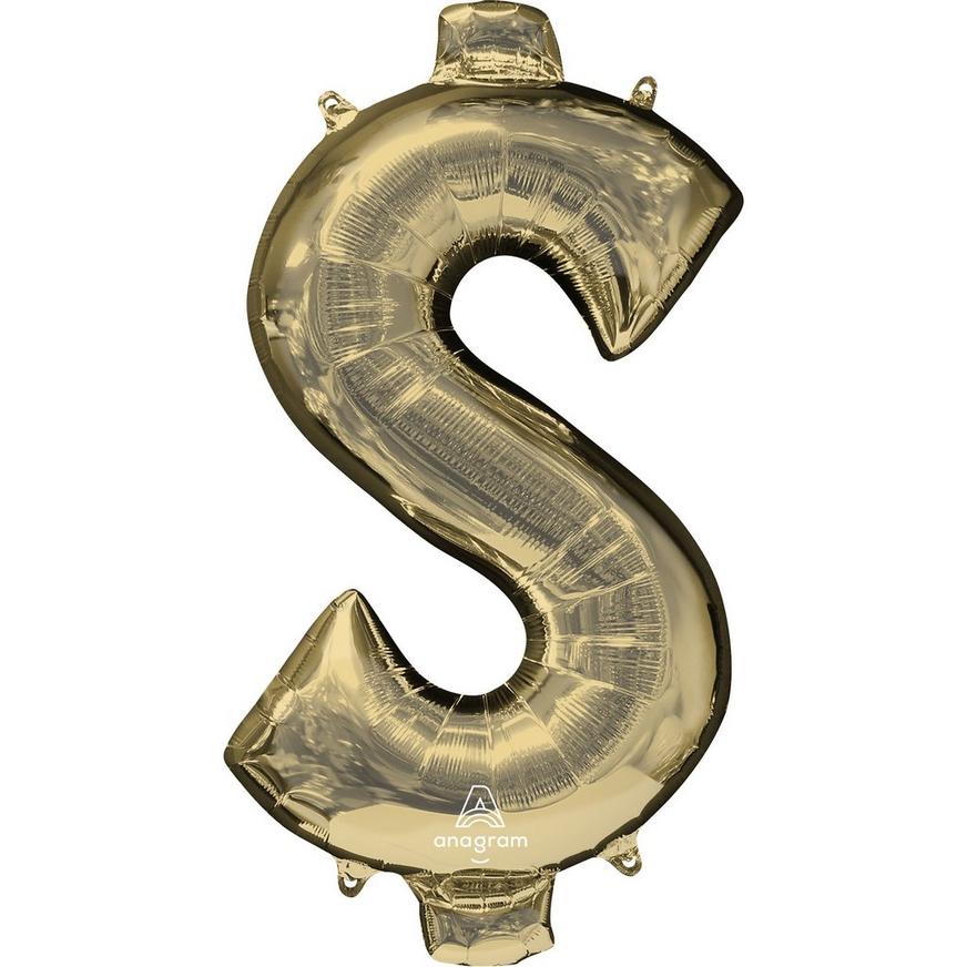 White Gold Money Symbol Balloon, 21in x 40in